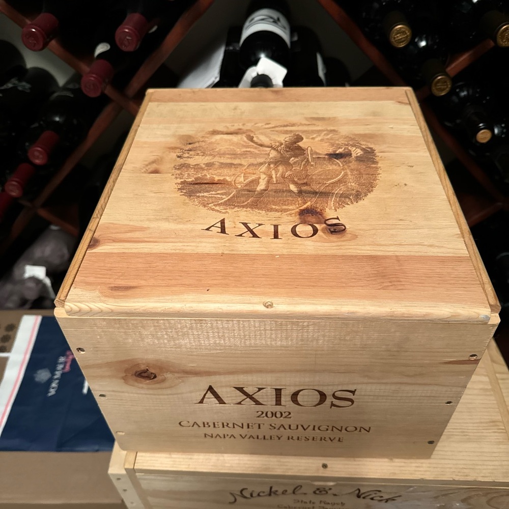 Beautiful 2002 Axios vintage Cabernet Sauvignon wooden box.